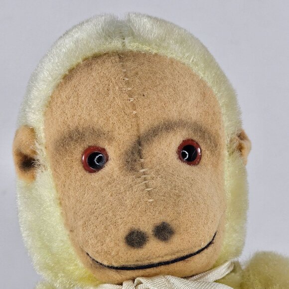 Vintage Japan Mohair Monkey Plush Toy With Ribbon Articulated - Picture 2 of 8